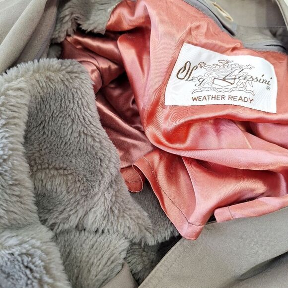 VTG Oleg Cassini Beige Tan Weather Ready Trench Coat 42R w/ Removable Fur Liner - Picture 8 of 14